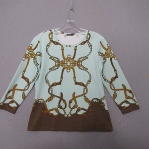 J McLaughlin Top Medium Catalina Cloth Equestrian Chain Print Old Money Timeless